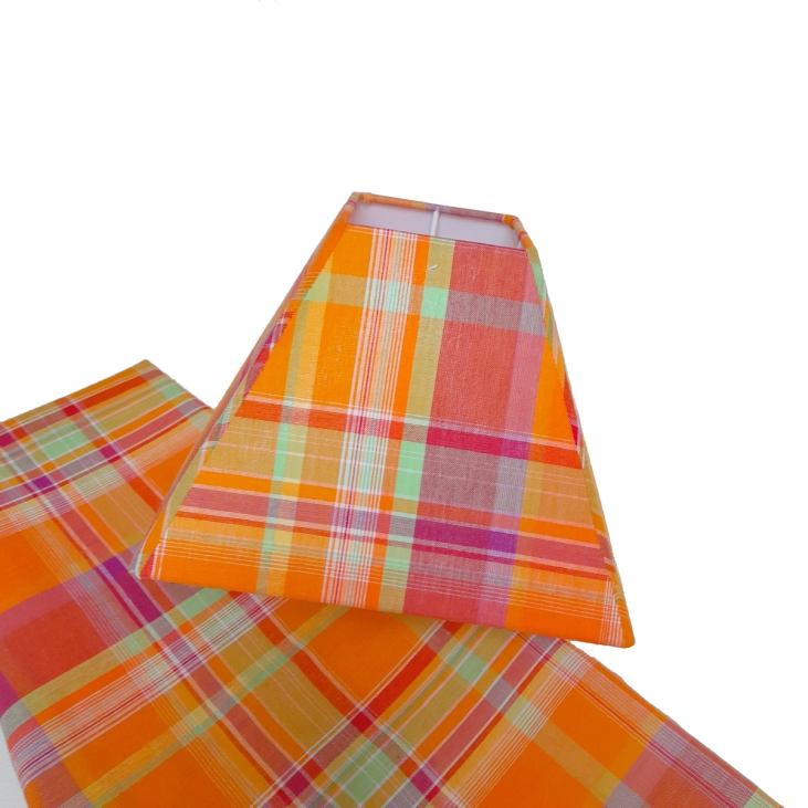MADRAS lampshade in acidulous colours with a square pyramid shape handmade in France