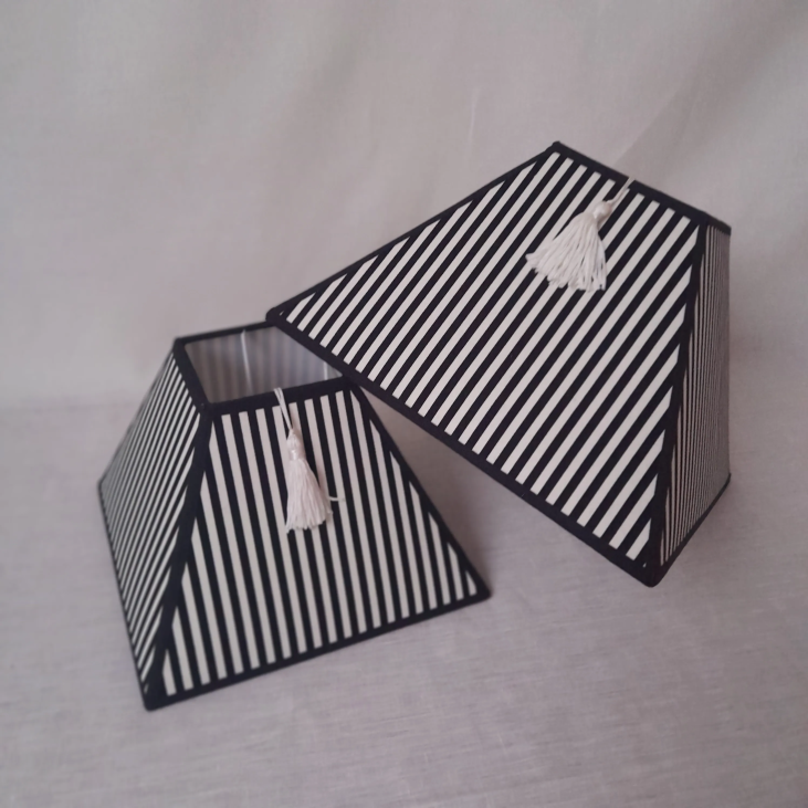 Black and white square striped lampshade 20cm - 25 cm - 30 cm and made to measure.