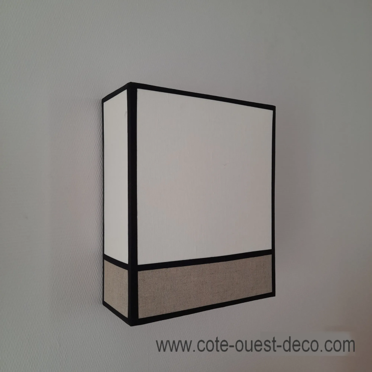 LINEN wall lamp in off-white and natural linen trimmed in black at CÔTE OUEST DÉCO