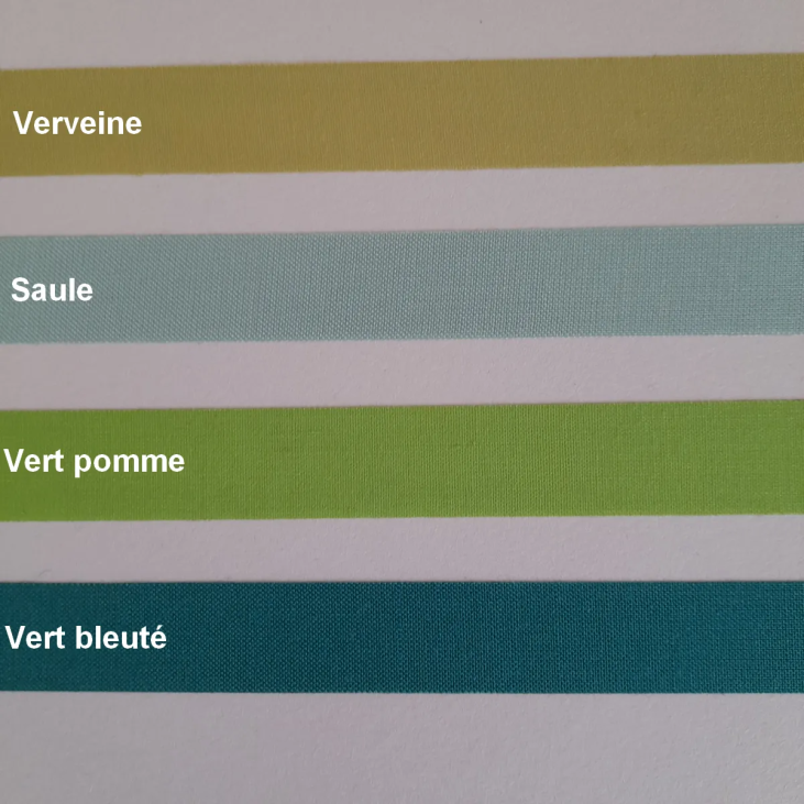 Range of green colours for the adhesive border for matt cotton lampshades.