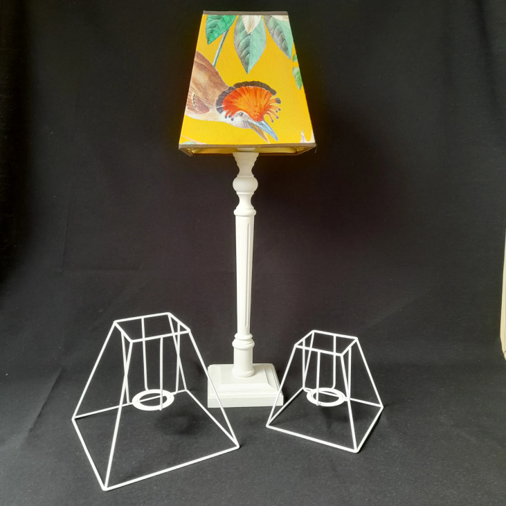 White epoxy high pyramid lampshade carcass to make your own lampshades.