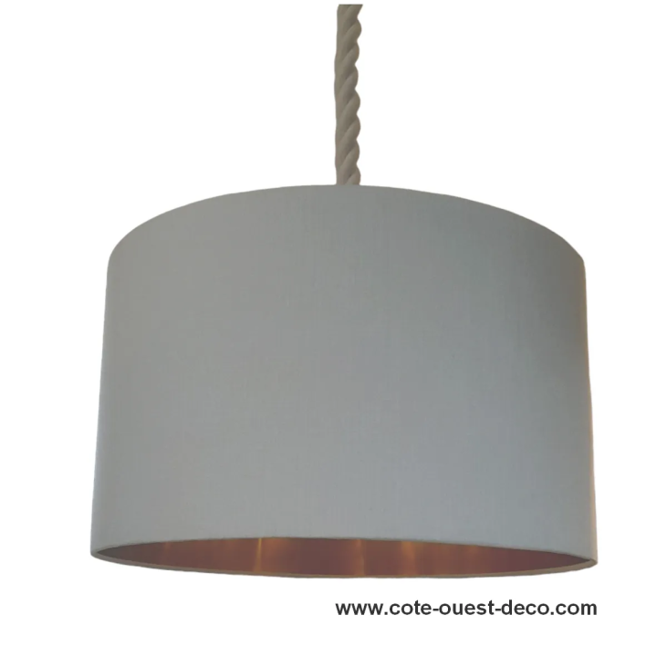 LUX hanging lamp in white linen with gold interior. Diameter 50 cm to 100 cm.