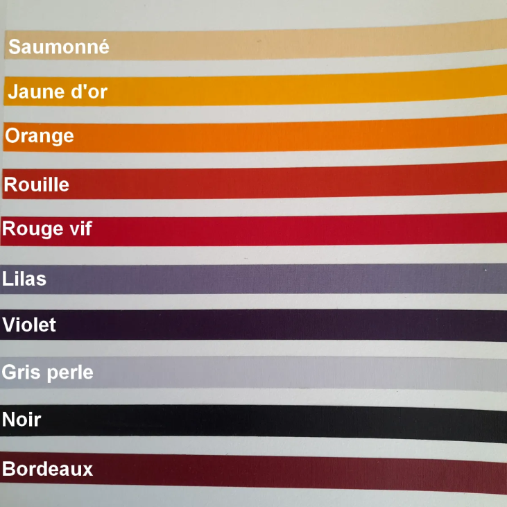 Sample of the bright colours of CÔTE OUEST DÉCO's satin cotton adhesive borders.