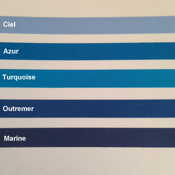 Sample of the blue colours of CÔTE OUEST DÉCO's matt cotton adhesive borders