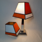 Design two-tone square pyramid lampshade in white linen and orange suedecloth, hand-crafted in our workshop in France.