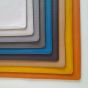 Colour range of the imitation leather: orange, petrol blue, chalk, mustard, concrete, chocolate, camel