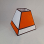 Orange and white square pyramid lampshade in white linen and orange suedecloth, hand-crafted in our workshop in France.