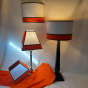 Two-tone designer light in white linen and orange suede at CÔTE OUEST DÉCO