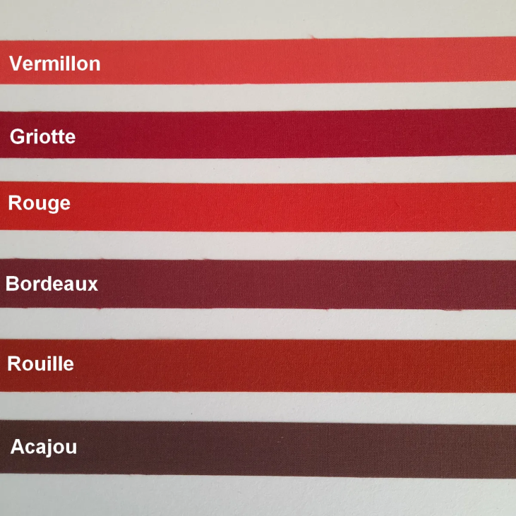 Échantillon des couleurs rouges des bordures adhésives en coton mat de CÔTE OUEST DÉCO