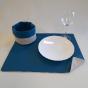 Set de table en simili cuir rectangulaire Couleur : Bleu pétrole et craie